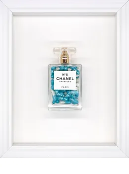 Chanel No.5 Capsules – (Baby Blue) On White - White Framed