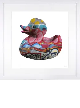 Duck And Cover - White Background - Regular Size - White Framed
