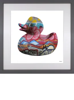 Duck And Cover - White Background - Small Size - Grey Framed