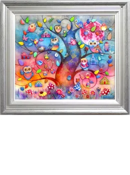 Hoots And Chirps - Silver-Blue Framed