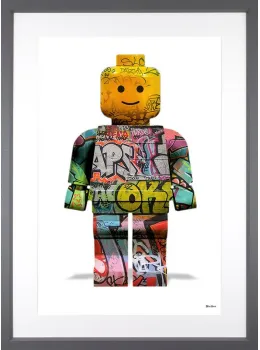 Lego Man Street - White Background - Regular Size - Grey Framed