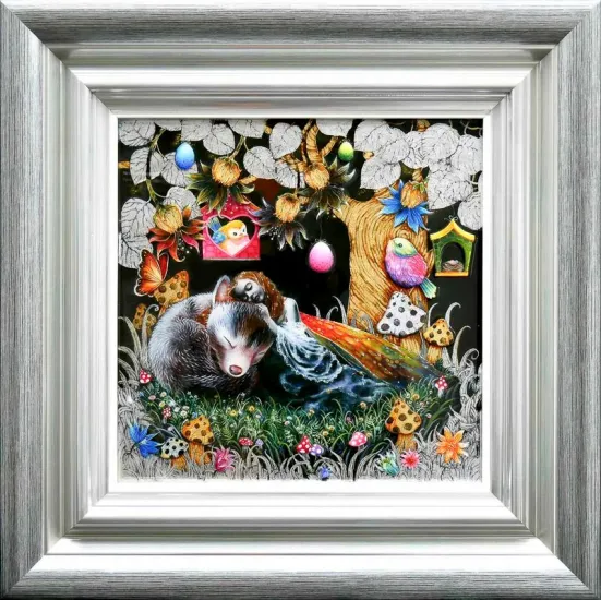 Little Fox And The Moth Fairy - Silver-Blue Framed Little Fox And The Moth Fairy - Silver-Blue Framed