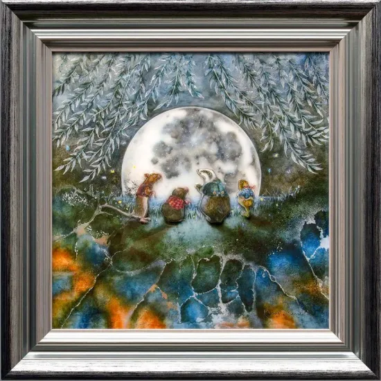 Moongazing In The Willows - Silver-Blue Framed