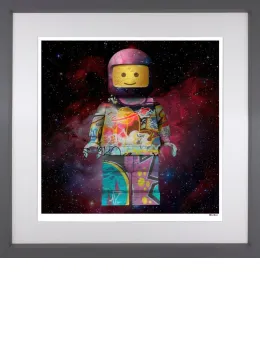 One Small Brick For Man COSMIC - White Border - Small Edition - Grey Framed