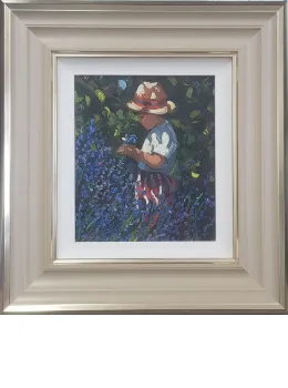 Picking Bluebells - Cream Framed