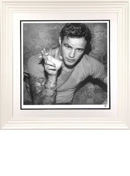 Smoking Gun - Brando (Black & White) - Artist Proof White Framed