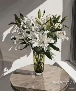 White Lilies In A Green Vase - Print