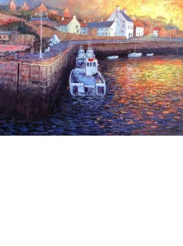 A New Day Dawns, Crail Harbour - Canvas - Board Only