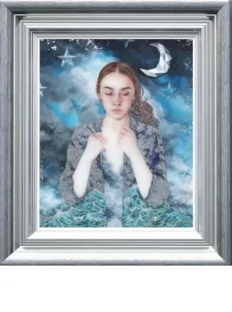 A Paper Moon - Silver-Blue Framed