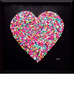 Addicted To Love (Blue, Pink & Multi) - On Black - DELUXE Black Framed