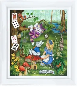 Alice Meets The Cheshire Cat - Limited Edition - White Framed