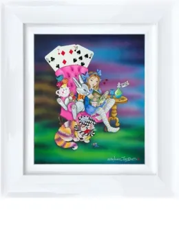 Alice Reading To The White Rabbit - Limited Edition - White Framed