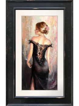 Black Lace, Pink Rose - Original - Black Framed