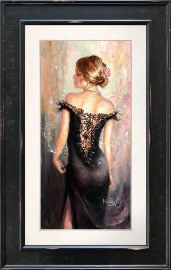 Black Lace, Pink Rose - Original - Black Framed Black Lace, Pink Rose - Original - Black Framed