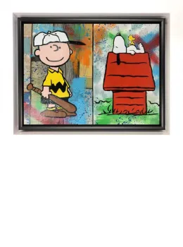Charlie And Snoopy - Original - White Framed