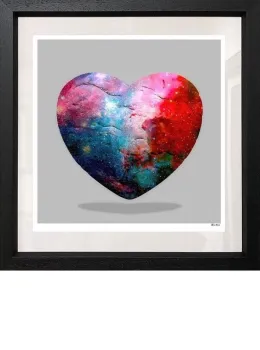 Cosmic Heart - Small Size - Grey Background - Black Framed