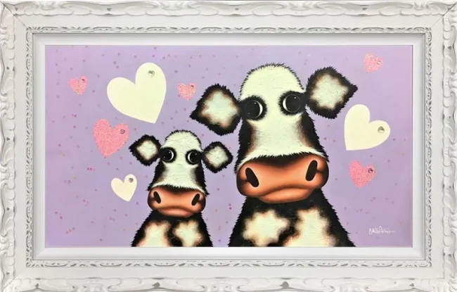 Crazy Little Thing By Moo - Original - Ornate White Framed Crazy Little Thing By Moo - Original - Ornate White Framed