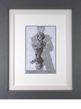 Dan With The Golden Gun - Sketch - Grey Frame - Framed
