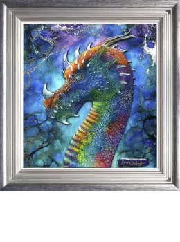 Dragon Of Hidden Treasures - Silver-Blue Framed