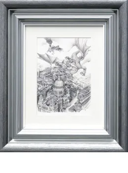 Flight Over St Paul's - Sketch - Silver-Blue Framed