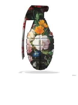 Floral Grenade - Regular Size - White Background - Black Framed