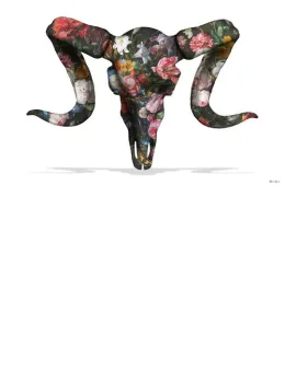 Floral Ram Skull (White Background) - Large - Framed