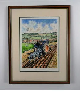 Fordson E27N Ploughing - Dark Wood Framed