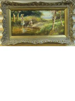 Girls Fishing - Framed