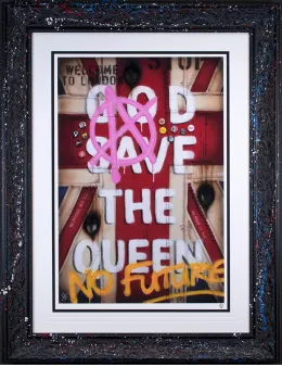 God Save The Queen - Flag - Artist Proof Black  & Splattered Framed