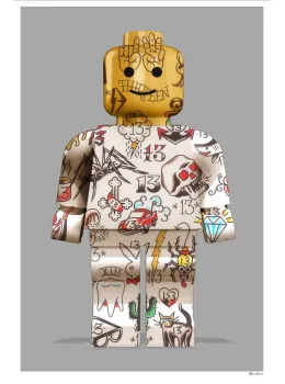 Graffiti Lego Man (Grey Background) - Small - Mounted