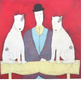 Lady & Two Dogs - Red - Print only