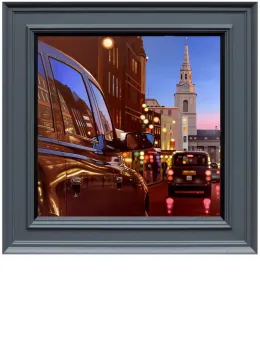 London Dusk Reflections - Canvas - Grey-Black Framed