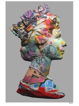 Long Live Queen-E - Grey Background - Regular Size - Hand Embellished Grey Framed