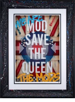 MOD Save The Queen - Flag - Black  & Splattered Framed