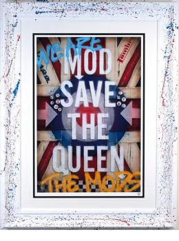 MOD Save The Queen - Flag - White  & Splattered Framed