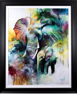 Mother And Baby Elephant 2019 - Black Framed