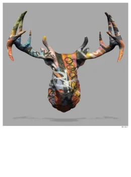 My Deer Graffiti Stag Head (Grey Background) - Small - Mounted