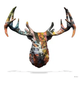 My Deer Graffiti Stag Head (White Background) - Small - Mounted