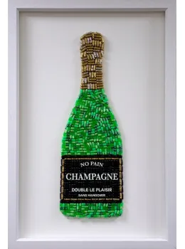 No Pain Champagne (Green) - Deluxe Size - White Background - White Framed