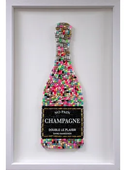 No Pain Champagne (Multi-Coloured) - Standard Size - White Background - White Framed