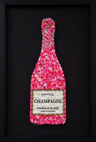 No Pain Champagne (Pink) - Deluxe Size - Black Background - Black Framed