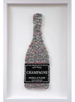No Pain Champagne (Silver) - Deluxe Size - White Background - White Framed