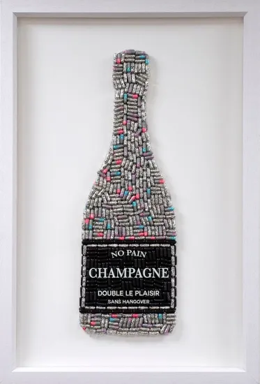 No Pain Champagne (Silver) - Standard Size - White Background - White Framed