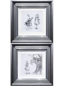 Oh My Fur And Whiskers & We're All Mad Here - Sketch Editions Set Of 2 - Framed