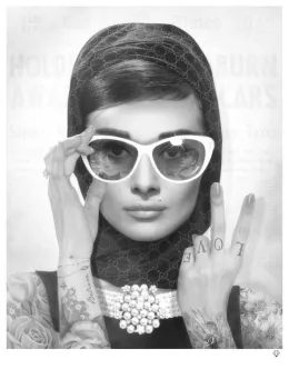 Peace, Love & Audrey (Black & White) Tattoo - Mounted