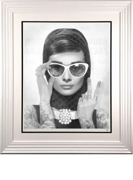Peace, Love & Audrey (Black & White) Tattoo - Artist Proof White Framed