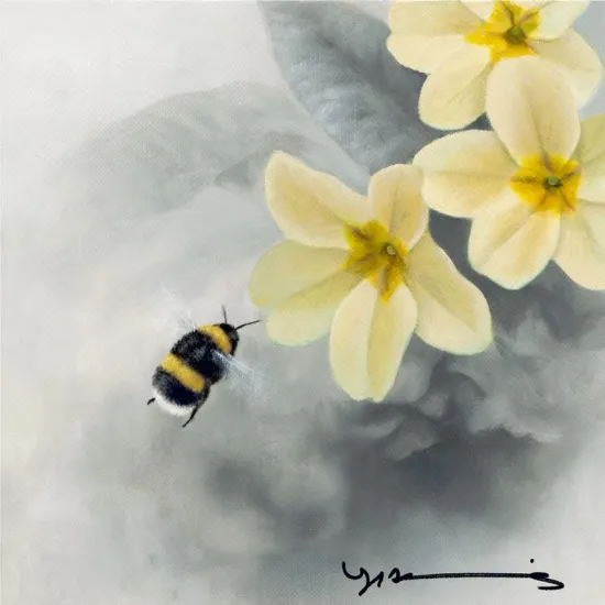 Primrose - White Tail Bee - Original - Framed Primrose - White Tail Bee - Original - Framed