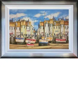 Quirky Harbour - Original - Blue And Silver Framed