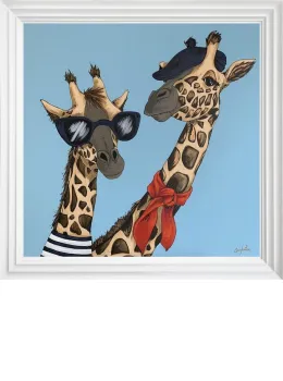 Reaching New Heights (Giraffes) - Original - White Framed