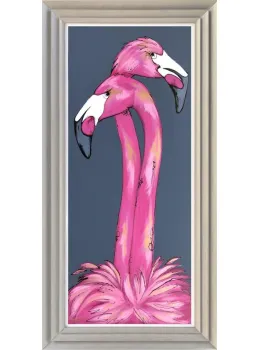 Reaching New Heights (Flamingos) - Original - Light Grey Framed